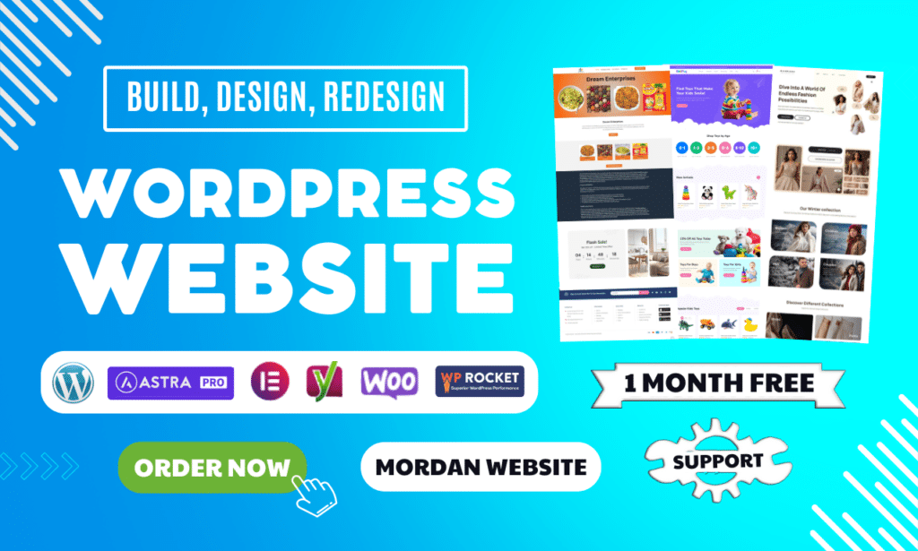 I will build design redesign wordpress website or wordpress elementor website design