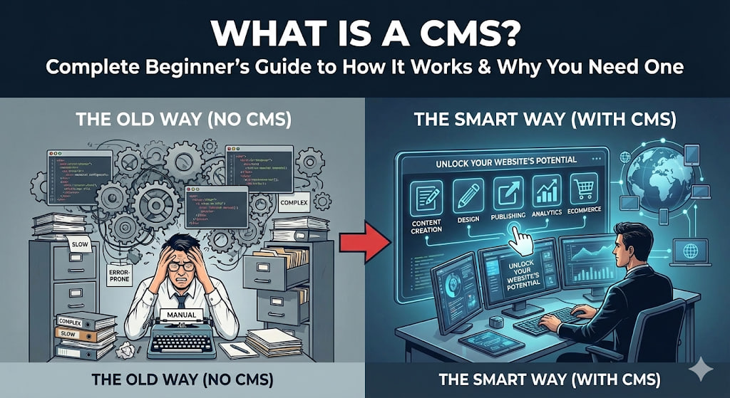 What Is a CMS? Complete Beginner’s Guide to How It Works & Why You Need One 1 What Is a CMS Complete Beginner’s Guide to How It Works & Why You Need One